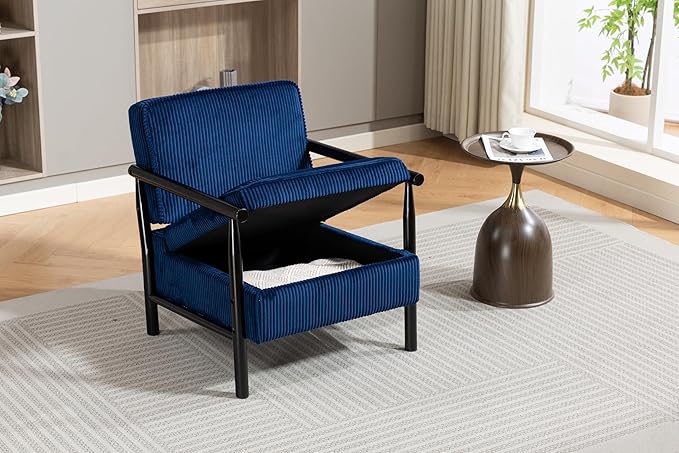 KEIKI Mid Century Modern Accent Chair with Storage, Reading Chair with Wooden Arms and Lift-up Seat for Organization