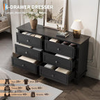 GarveeHome Farmhouse Black Dresser for Bedroom with 6 Drawer, Double Dresser TV Stand with Vintage Handle, Wide Wood Dressers & Chests of Drawers, 6 Drawer Dressers for Bedroom, Living Room, Hallway