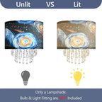 Space Planet Galaxy Lamp Shade with Acrylic Bead Droplets, Universe Drum Fabric Light Shade for Ceiling Pendant Table & Floor Lamp, Kid Boy Teen Room Decor, 11.8in