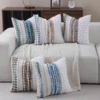 Boho Throw Pillow Covers 18x18 Set of 2 Farmhouse Decorative Couch Pillow Covers Neutral Accent Throw Pillows Covers Striped Outdoor Cushion Covers Square Textured Chenille Pillow Cases for Sofa Bed