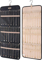 BAGSMART Hanging Necklaces Organizer Jewelry Holder Storage Roll with Hanger Metal Hooks Double-Sided Jewelry Organizer for Necklaces, Bracelets on Closet, Wall, Door, 1 piece, Large Black