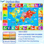 World Map ABC Kid Rug for Playroom 78.7"×59" Geography Classroom Play Rug Educational Baby Playmat Alphabet Rug for Primary School Fluffy Ployester Non-Slip Preschool Rug for Nursery Room