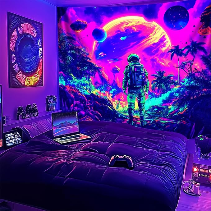 NYZE Astronaut Space Tapestry for Bedroom, Glow in the Dark Room Decor Wall Tapestries, Cool Galaxy Planet Wall Hanging, Wall Hanging for Men Guys Gamer Room Dorm Living Room 59x51 in