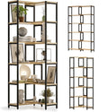 6 Tier Corner Shelf/Bookshelf, Deformable L Shaped Bookcase, Modern Tall Storage Display Rack with Sturdy Metal Frame for Home Office (Natural Wood Color)