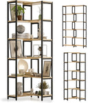 6 Tier Corner Shelf/Bookshelf, Deformable L Shaped Bookcase, Modern Tall Storage Display Rack with Sturdy Metal Frame for Home Office (Natural Wood Color)
