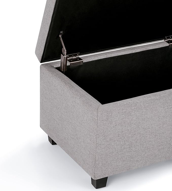 SIMPLIHOME Avalon Storage Ottoman Bench - 48 inch Wide Upholstered Linen Look Fabric Rectangular Lift-Top Ottoman in Cloud Grey, Contemporary Storage Bench for Living Room with High-Density Foam