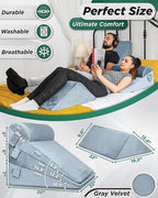 Lunix 5pcs Orthopedic Bed Wedge Pillow Set for Sleeping – Adjustable Post Surgery Back, Leg & Knee Support, Acid Reflux & GERD Relief, Memory Foam Head Pillows, with Hot/Cold Pack, Gray