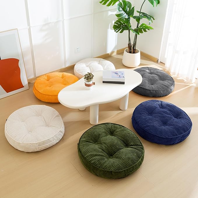 HIGOGOGO Washable Floor Pillow Cushion for Adults, Meditation Cushion Pillow, Large Round Floor Sitting, Removable Tufted Corduroy Cover, for Tatami Living Room or Yoga, 22x22 Inch, Machine Washable