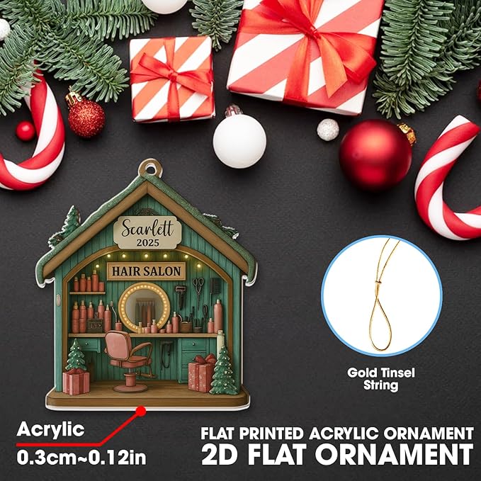 Personalized Hair Salon Christmas Ornament 2025, Custom Wooden 2 Layer Ornament, for Hairdresser, Stylist Keepsake, Beauty Salon Christmas Tree Decoration