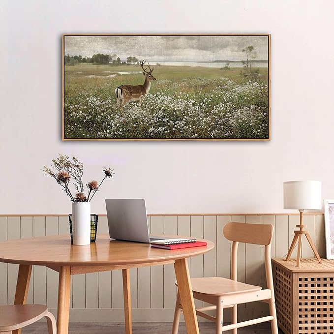 Vintage Wall Art for Living Room Farmhouse Wall Art, Country Decor, Deer Wall Art - Rustic Nature Canvas, Large Landscape Pictures for Bedroom Framed Artwork for Walls 20×40IN