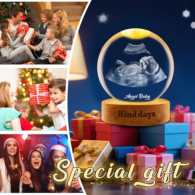 Custom Ultrasound Crystal Ball withText Photo Personalized Ultrasound Picture Frames with Light Holder Engraved Crystal Ball Gift for Expecting Parents