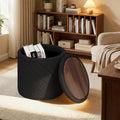 13" Foldable Boucle Round Storage Ottoman,Space-Saving Footrest/Seating/Coffee Table for Small Apartments,Dorms & Bedrooms-Black