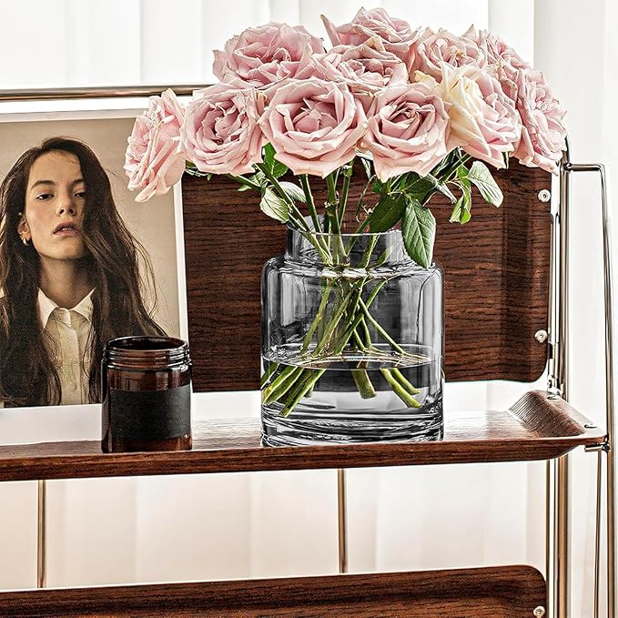 9 Inch Tall Vases for Flowers, Large Glass Vase for Centerpieces, Clear Glasses Home Decor Modern Jarrones Decorativos for Wedding Living Room Dining Table (Gray)