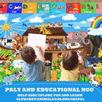 ABC Kids Rug for Playroom 78.7×59 in Noah's Ark Animals Rug Baby Play Mat Alphabet Playmat Shape Color Classroom Carpet Kids Playroom Early Learning Carpet for Preschool Toddlers Tummy Time