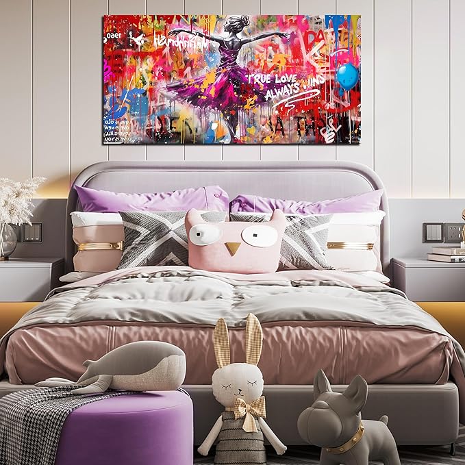 CIRABKY Dance Canvas Wall-Art for Bedroom Girls - Graffiti Wall Art for Living Room - Colorful Pictures Big Poster Size 29" x 59"