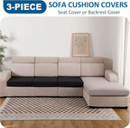 Waterproof Couch Cushion Covers 3 Seater Covers, Stretch Individual Sofa Seat Covers, Reversible Couch Furniture Protector for Pets(3-Piece Sofa Cushion Cover, Black)