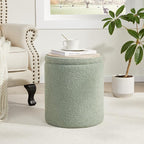 Royal Windsor Boucle Round Ottoman with Storage Set of 2,Small Foot Stool Ottoman for Living Room,Small Coffee Table, Vanity Stool with Storage for Bedroom, Green