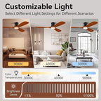 52' Smart Wood Low Profile Ceiling Fan with Lights Remote, Quiet DC Motor, Outdoor Indoor Flush Mount, Voice Control via WIFI Alexa App, Modern Dimmable Lighting for Bedroom Patio