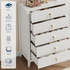 GarveeHome Fluted Dresser for Bedroom, 42.9" Tall 5-Drawer Wood Dresser, Modern Chest of Drawers, Storage Organizer Cabinet for Living Room, Hallway, Entryway, White