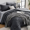 HEVUMYI Full Comforter Set - 7-Piece All Season Bed in a Bag Full, Ultra Soft Bedding Set with Comforter, Flat Sheet, Fitted Sheet, Pillowcases, Pillow Shams, Dark Grey & Light Grey