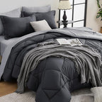 HEVUMYI King Comforter Set - 7-Piece All Season Bed in a Bag King, Ultra Soft Bedding Set with Comforter, Flat Sheet, Fitted Sheet, Pillowcases, Pillow Shams, Dark Grey & Light Grey