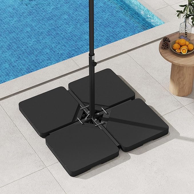Giantex 225 lbs Fillable Patio Offset Umbrella Base, 4-Piece Cantilever Stand with Water and Sand Reservoirs, 4 Connecting Pins, Heavy Duty HDPE Umbrella Weighted Plates for Poolside, Garden, Yard