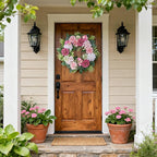 24-Inch Spring Wreath for Front Door with Hydrangeas Dahlias Daisy Silk Flowers and Berry Greenery for All Seasons Indoor Outdoor Wedding Farmhouse Porch Wall Living Room Home Wedding Decor