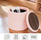 13" Foldable Boucle Round Storage Ottoman,Space-Saving Footrest/Seating/Coffee Table for Small Apartments,Dorms & Bedrooms-Pink