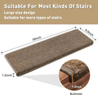 PURE ERA Bullnose Carpet Stair Treads Set Tape Free Non-Slip Indoor Stair Protectors Pet Friendly Rugs Covers Soft Skid Resistant Washable Reusable 9.5" x 30"(2 Pieces, Camel Brown)