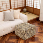 20x20x14 Inches Fluffy Square Pouf Ottoman - Plush Furry Ottoman Foot Rest Stool with High-Density Foam, Versatile Floor Seating for Living Room (Leopard Print)