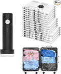 SUOCO Travel Vacuum Bags with Portable Electric Pump, 14 Combo (4L/4M/6S) Compression Packing Seal Cubes for Clothing Suitcase Luggage Organizer, Space Saver Clothes Storage Bags