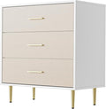 GAOMON White Dresser with Gold Handles,3-Drawer Wooden Nightstand & Narrow Accent Cabinet,Linen-Textured Modern Chest of Drawers for Living Room, Bedroom