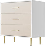 GAOMON White Dresser with Gold Handles,3-Drawer Wooden Nightstand & Narrow Accent Cabinet,Linen-Textured Modern Chest of Drawers for Living Room, Bedroom