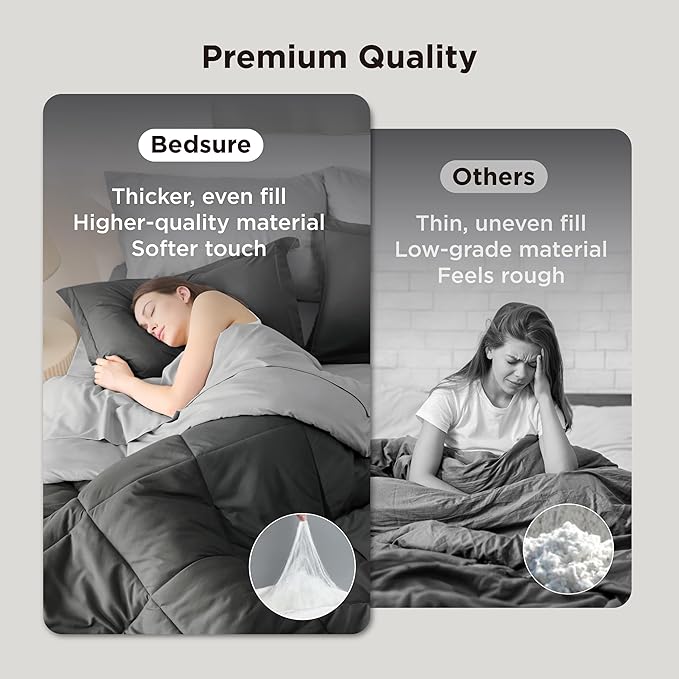 Bedsure Charcoal Grey Full Comforter Set - 7 Pieces Reversible Bedding, Full Size Bed Set for All Seasons, Bed in a Bag with Down Alternative Comforter, Sheets, Pillowcases & Shams
