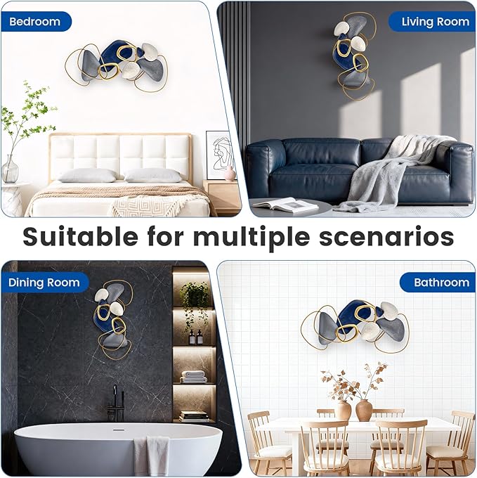 SHERBECK 3D Metal Wall Decor Pebble Wall Sculptures Hanging Ornament Modern Abstract for Bedroom Living Room Sofa Background Home Office Bathroom Kitchen
