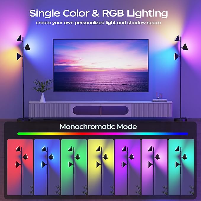 36W RGBCW Floor Lamp, Color Changing LED Tree Floor Lamp, Stepless Dimmable Tall Standing Lamp with Remote & Touch Control, 2700K-6500K Modern Floor Lamps for Living Room, Bedroom, Gaming Room - Brown