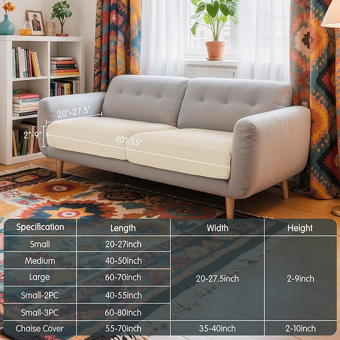 Hokway Stretch Couch Cushion Slipcovers Reversible Cushion Replacement Slipcovers Sofa Cushion Covers(Ivory, 2)