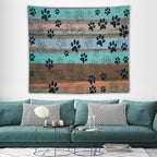 VUMIVI Dog Paw Print Tapestry Rustic Farmhouse Vintage Wood Paneling Home Decor Tapestry Wall Hanging for Living Room Bedroom Dorm Classroom Aesthetic Decor W60xL50in