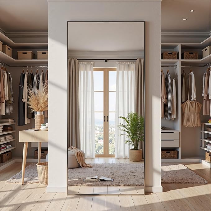 Full Length Mirror, 71"x28" Full Body Mirror, Oversized Floor Mirrors, Leaning Free Standing Mirrors, Hanging Mounted Large Mirrors for Bedroom Dressing Room, Cloakroom, Black