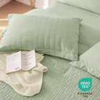 MUXHOMO 7 Pieces California King Comforter Set, Seersucker Bed in a Bag Cal King Size, All Season Luxury Bedding Set with Comforter, Flat Sheet, Fitted Sheet, Pillowcases & Shams, Light Green