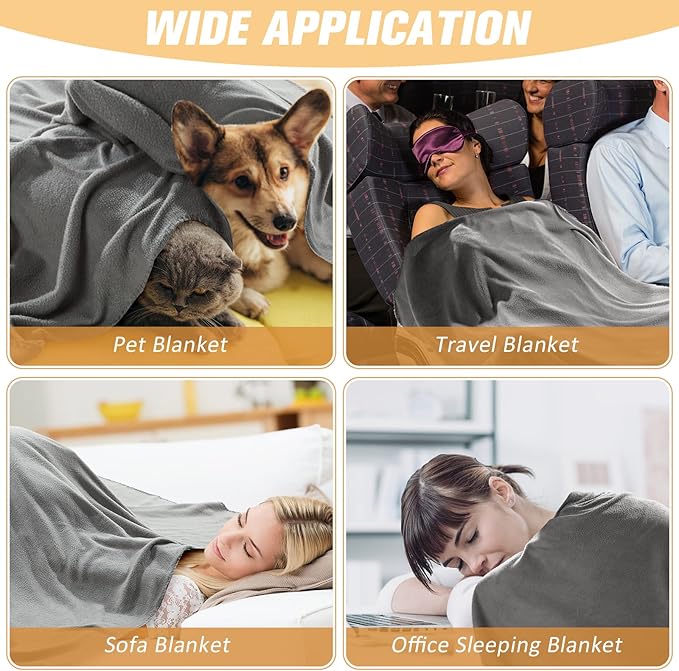 Newwiee 15 Pack Fleece Blankets Bulk 50 x 60 Inch Double Sided Ultra Soft Fleece Throw Blankets Bulk Lightweight Warm for Airplane Home Office Wedding Gifts Outdoor Use (Gray)