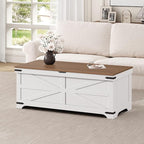Large Toy Chest, 47.2" Wooden Toy Box with 2 Safety Hinges, Farmhouse Style Storage Bench, Blanket Storage Chest for Living Room, Entryway, Bedroom, White+Walnut SCBZ18601