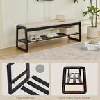 CozyDH Solid Wood Shoe Bench, Wooden Storage Entryway Bench 2-Tier, Mid-Century Shoe Rack Bench, End of Bed Bench with Leather Cushion, Ottoman Bench for Hallway Bedroom (Black 48")