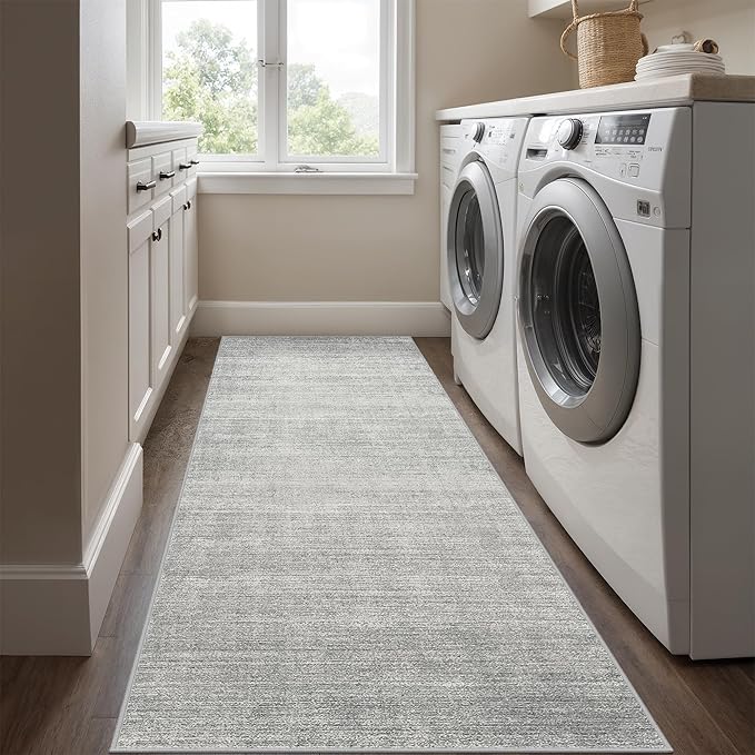 Art&Tuft Non-Slip Runner Rug - 3x5 Runner Rug Washable Low-Pile Rugs Runners, Soft Distressed Carpet Runner for Bedroom Bathroom Kitchen Laundry Living Room, Grey