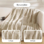 Amélie Home Checkered Knit Throw Blanket for Couch, Chenille Texture Decorative Soft Blanket for Sofa & Chair, 50"x60", Khaki & White