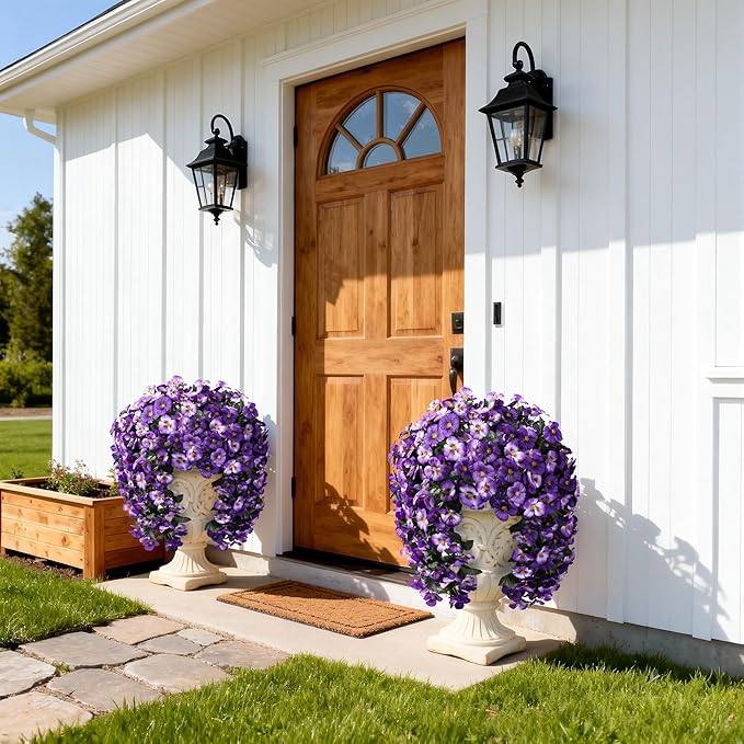 HyeFlora Artificial Flowers for Outdoors 2pcs Faux Silk Pansy Vines Lush UV Resistant Fake Hanging Flower Plants for Outside Porch Yard Patio Window Box (Mix Rose)