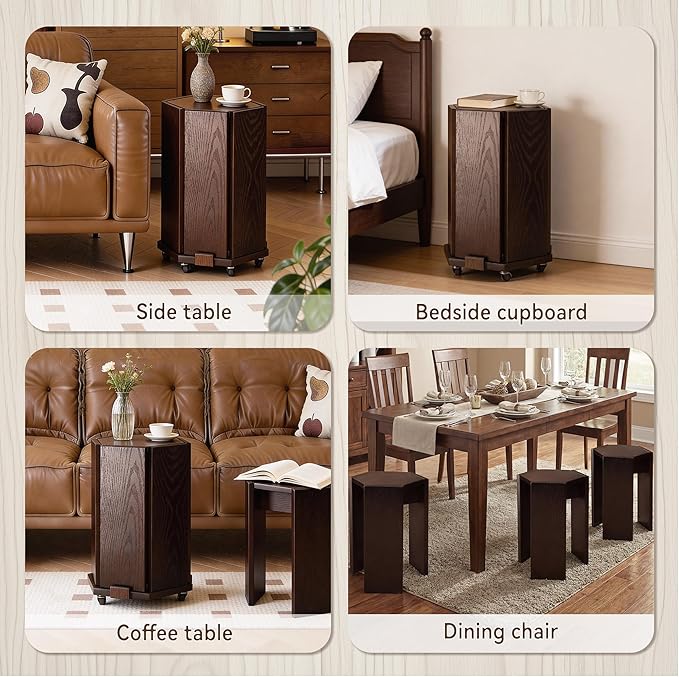 2-Pack Stackable Stools with Wheels | 18 Inch Nesting Side Tables for Living Room| Stackable Coffee Table | Wooden Chairs | No Tools Assembly |Side Coffee Tables for Easy Storage (Walnut)