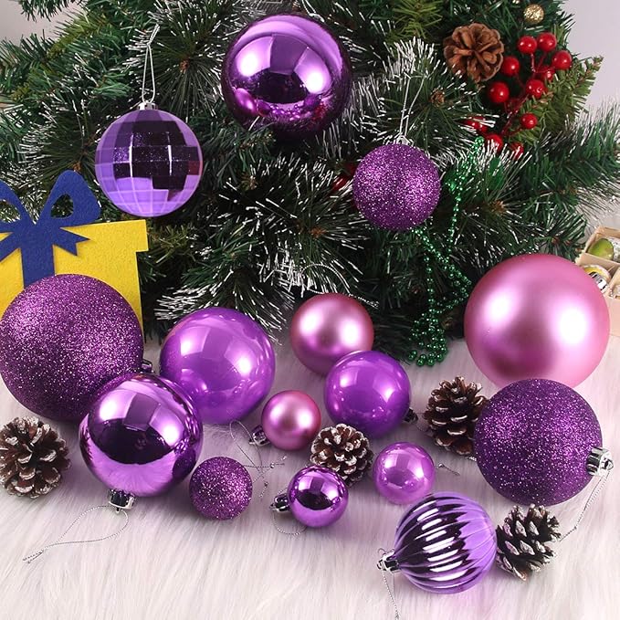 GameXcel Christmas Balls Ornaments for Xmas Tree - Shatterproof Christmas Tree Decorations Small Hanging Ball Iris Purple 1.6 Inch x 36 Pack