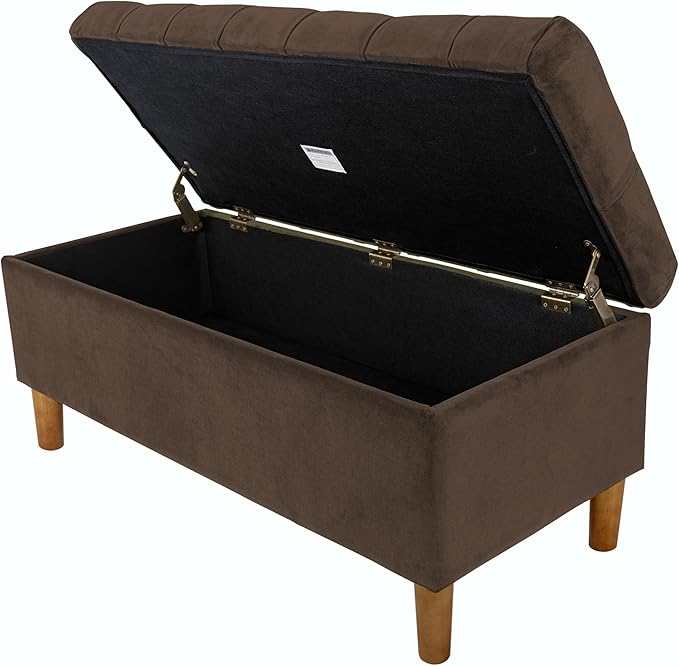 Homepop Home Decor | Tufted Ainsley Button Storage Ottoman Bench with Hinged Lid | Ottoman Bench with Storage for Living Room & Bedroom, Chocolate Brown Velvet