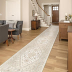 Washable Runner Rug 2.5x14, Non-Slip Long Kitchen Mats for Floor, Vintage Rug for Entryway, Soft Hallway Runner for Dining Room, Bedroom, Living Room(Cream/Beige,2.5'x14')